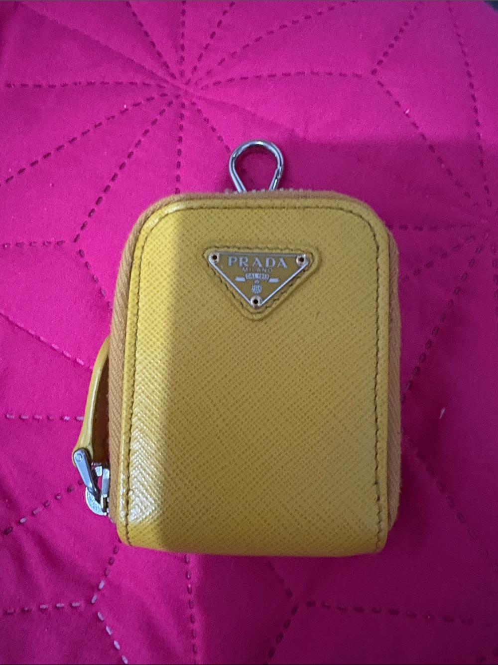 Prada Yellow Saffiano Leather Mini Pouch with Logo Plaque